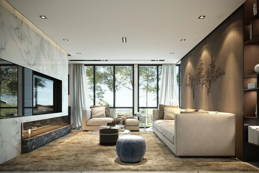 Luxury living room with warm lighting