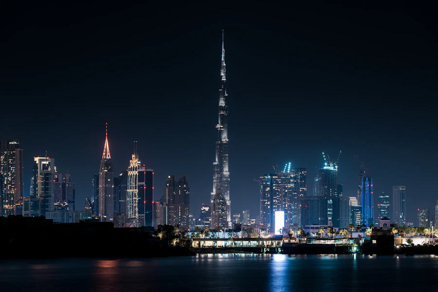 Downtown Dubai skyline at night