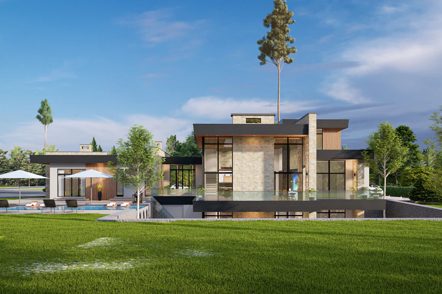 Modern villa with landscaped garden