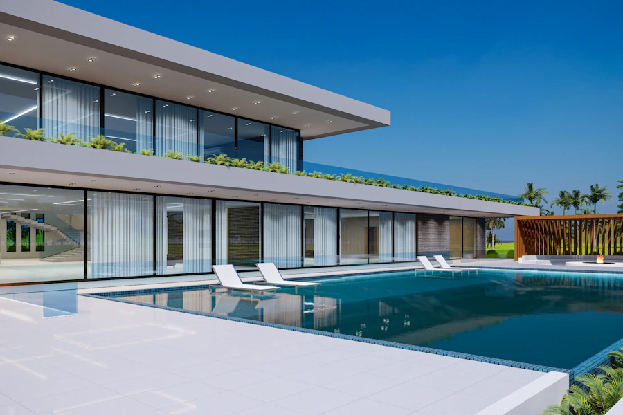 Contemporary villa with a long swimming pool